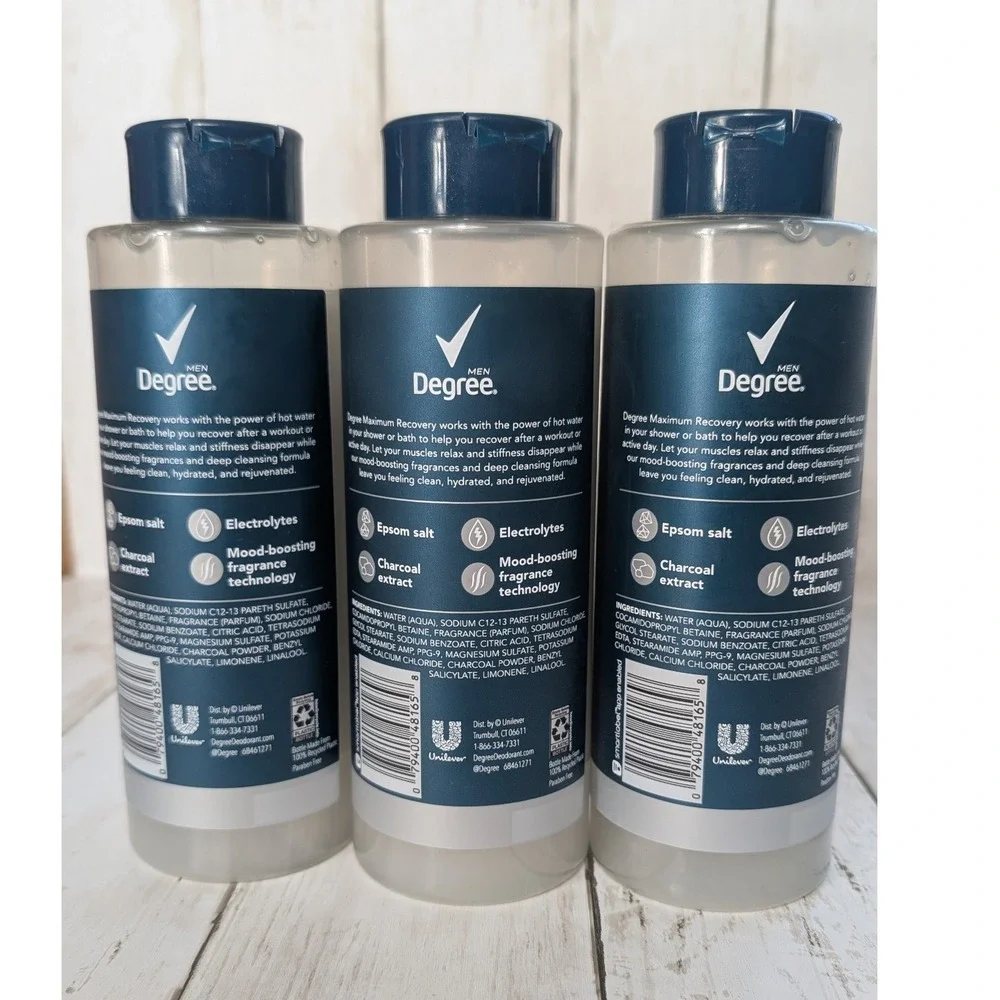 Degree Maximum Recovery Body‎ Wash Soak Muscle Reset Charcoal Epsom Salt 3 Pack